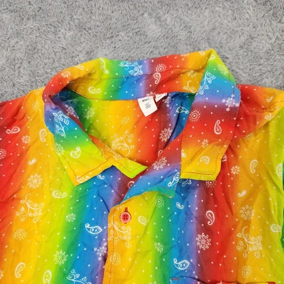 BP Shirt Womens M Rainbow Be Proud Camp Stripe Paisley Button Down BP441189MN - Picture 7 of 12